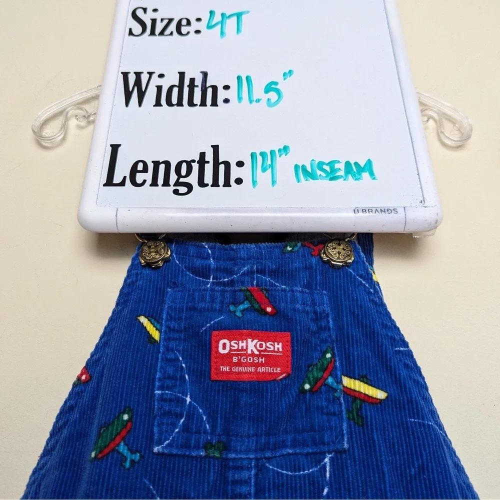 Vintage Osh Kosh B'Gosh Corduroy Airplanes 80s Union Made USA Bib Overalls 4T